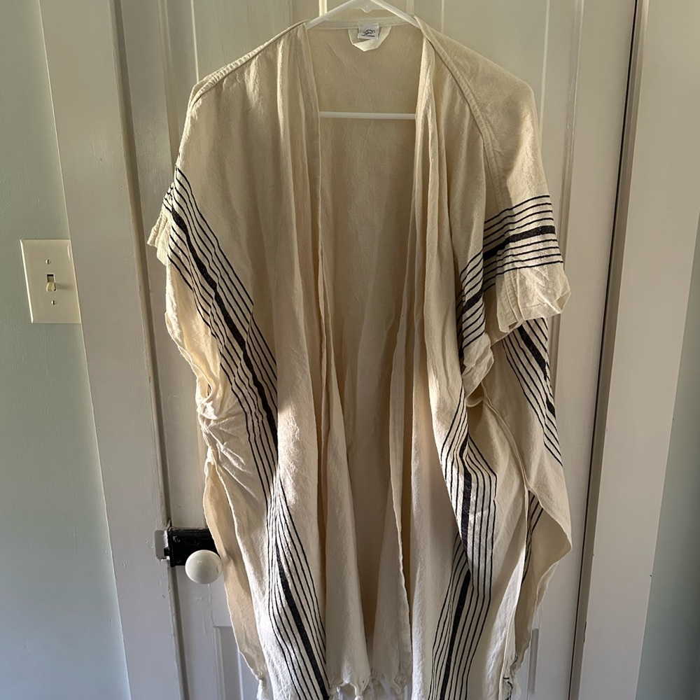 The Loomia Navy Striped Swim Coverup with Fringe